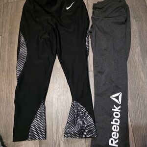 Nike and Reebok Women's Black and Gray Leggings Set